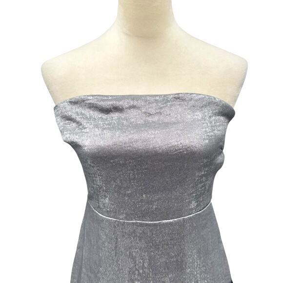 Lulu’s NWT Ideal Essence Shiny Silver Metallic Strapless Elegant Midi Dress - Picture 8 of 16